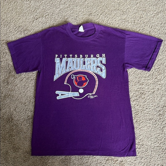 Pittsburgh Maulers USFL 1983 Purple Logo Single Stitch Tee - Picture 1 of 7